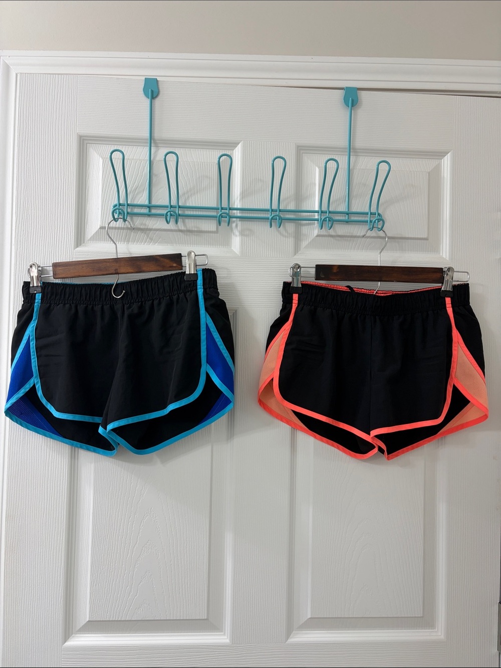 Set of 2 Xersion Women’s Black Athletic Shorts with Blue and Neon Orange Trim